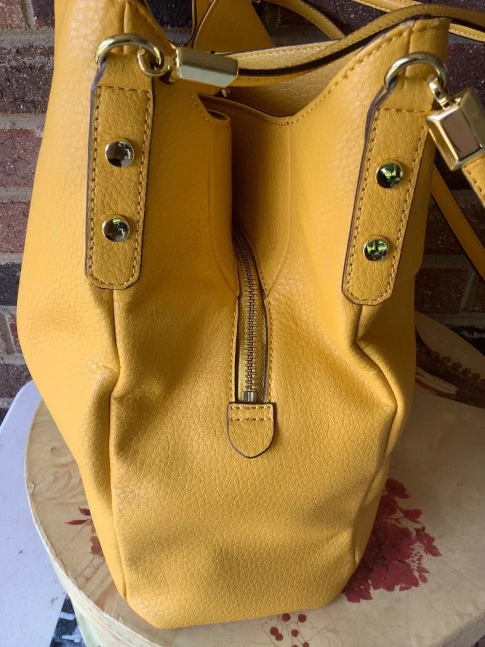 Anne Klein Triple Pocket -- Yellow Slouch Handbag — New